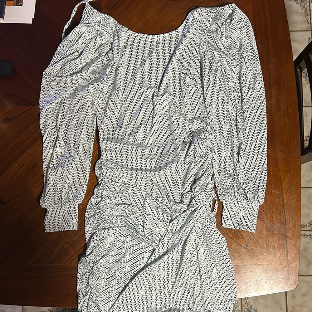 Sequin open back mini dress